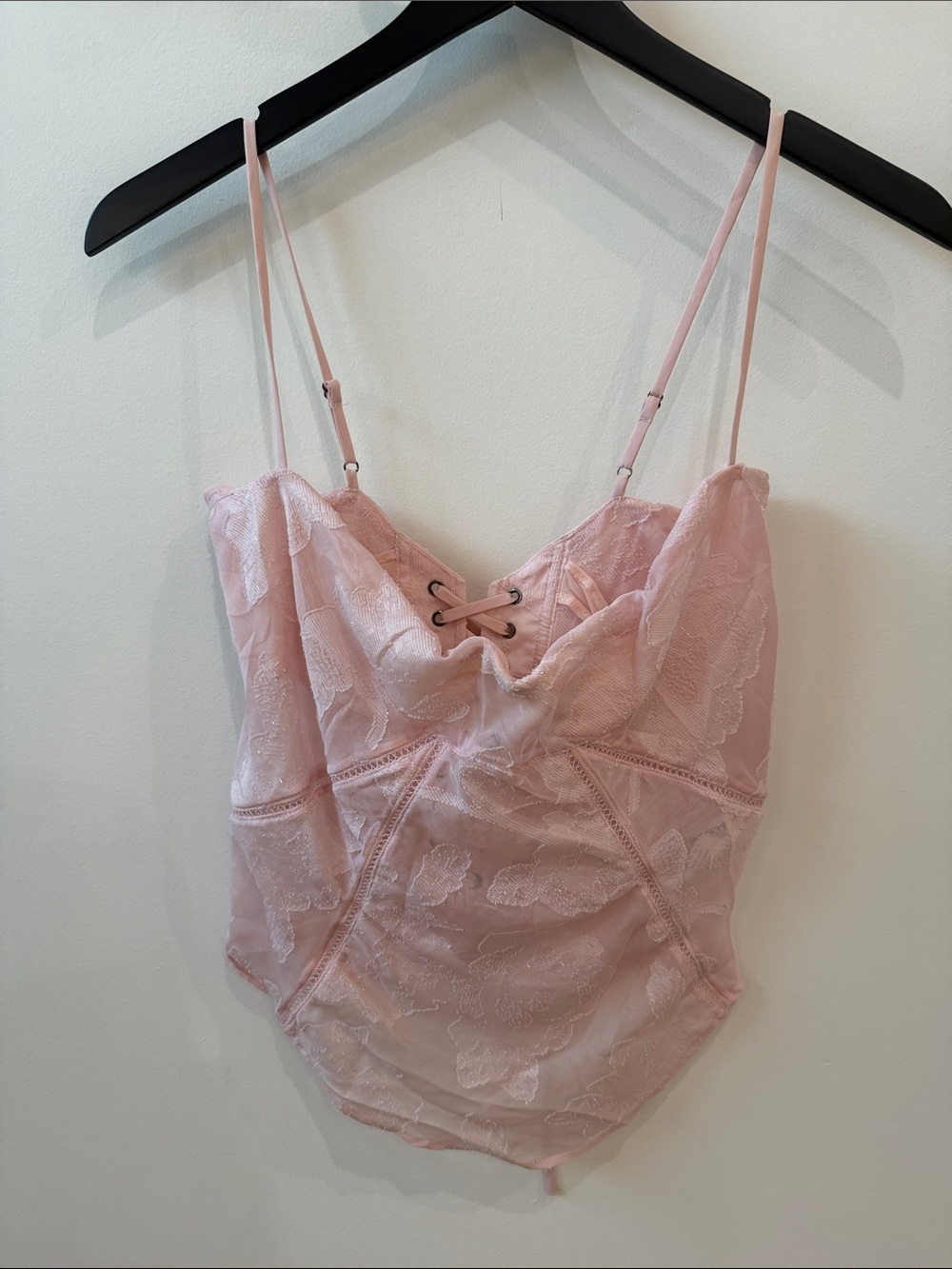 Lace Trim Pink Cami Bodysuit - Brand Unspecified